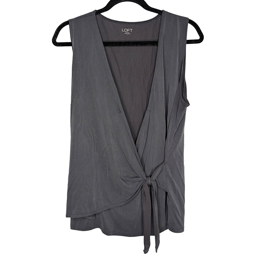 LOFT Outlet Womens Charcoal Gray Sleeveless Wrap Tie Front Top Size L 532695